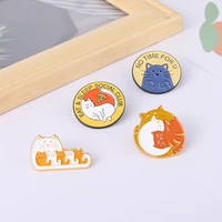 cartoon jewelry no time for u eat sleep cat enamel brooches pins lapel badge gift for kids friends