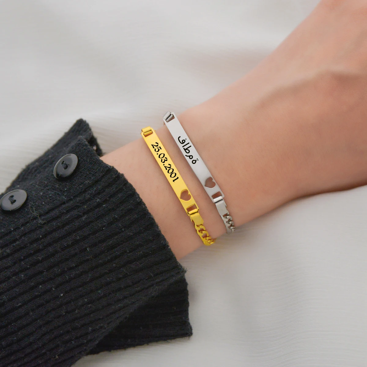 Sifisrri персонализированный браслет с датой и именем в форме сердца из нержавеющей