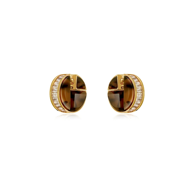 

Modern fashionable inlaid amber Button Earrings