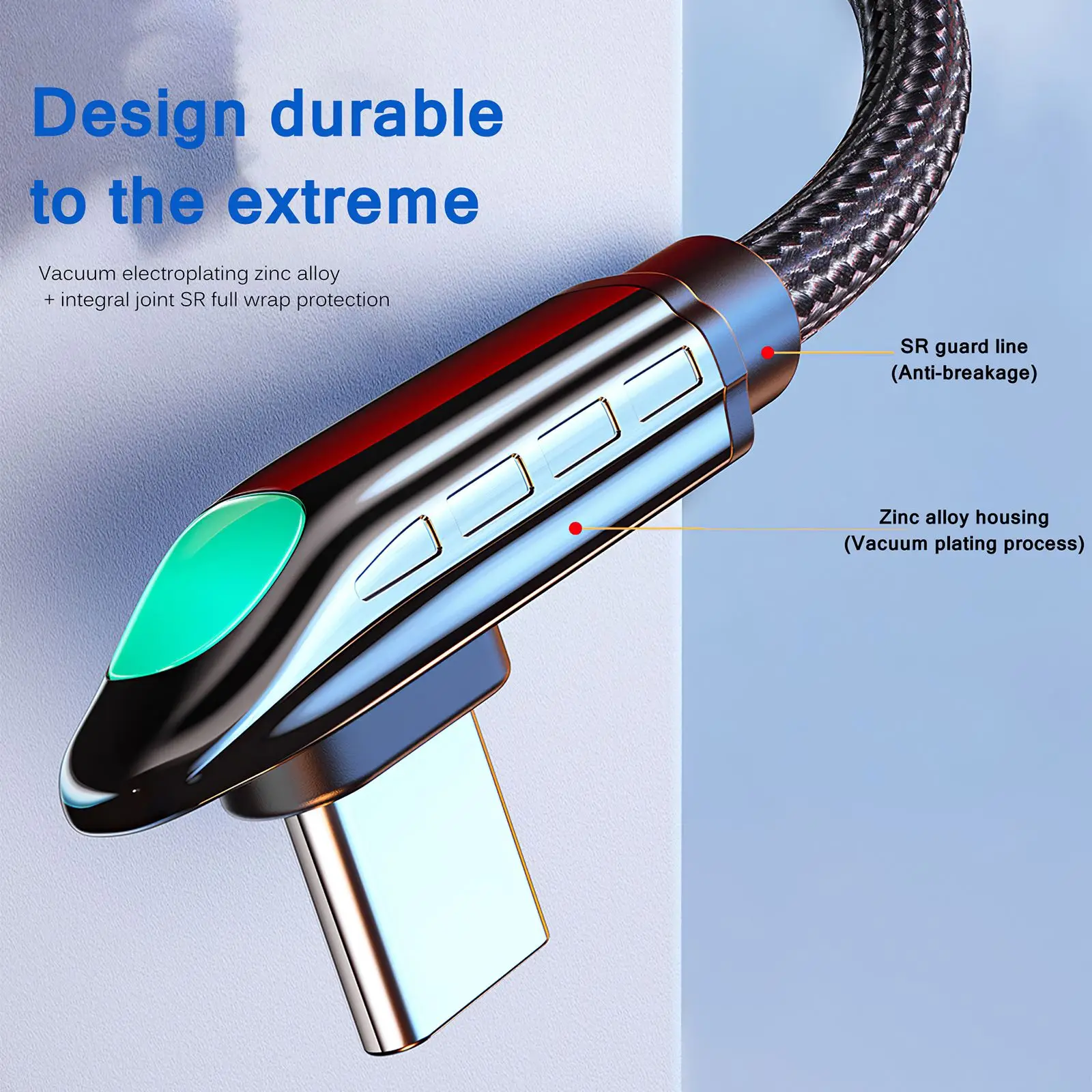 

New Ultra Length USB Data Cable Type-C 6A Fast Charging Right Angle Android Braided Wire Zinc Alloy For AFC/FCP/SCP/VOOC/QC