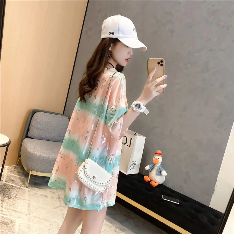 

Shiny Summer 2021 Korean Style New Loose All-Match Mid-Length Short Sleeve T-shirt Female Online Influencer Half Sleeve Top Ins