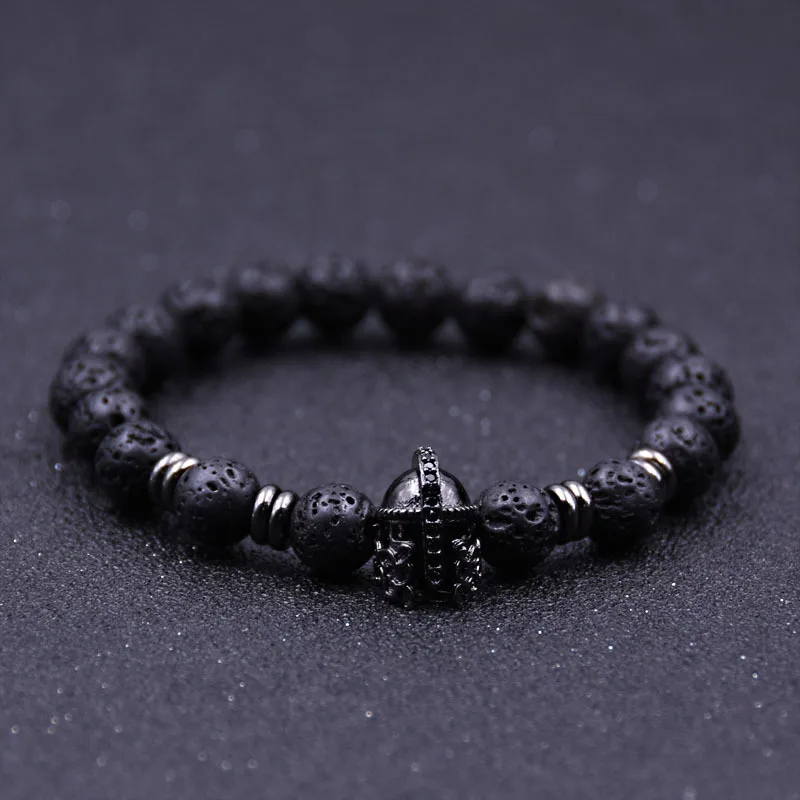 Римские браслет со шлемом для мужчин из натуральной Lave браслеты с бусинами камня