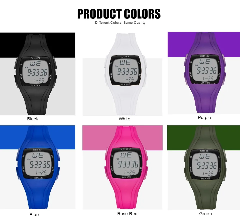 Модные цифровые женские часы OHSEN reloj mujer Красный Прямоугольный циферблат 50 м