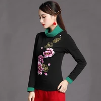 cheongsam womens plus size short tops 2021 summer fashion cotton blend embroidery splicing turtleneck chinese qipao shirts woman