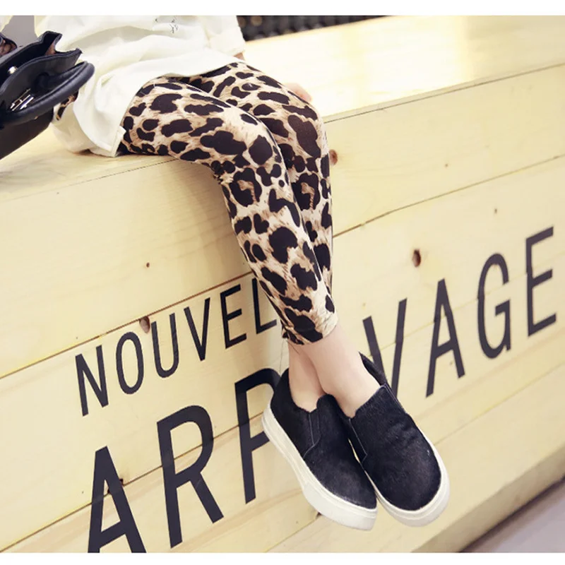 Детские узкие брюки карандаш с леопардовым принтом для девочек весна осень 2019