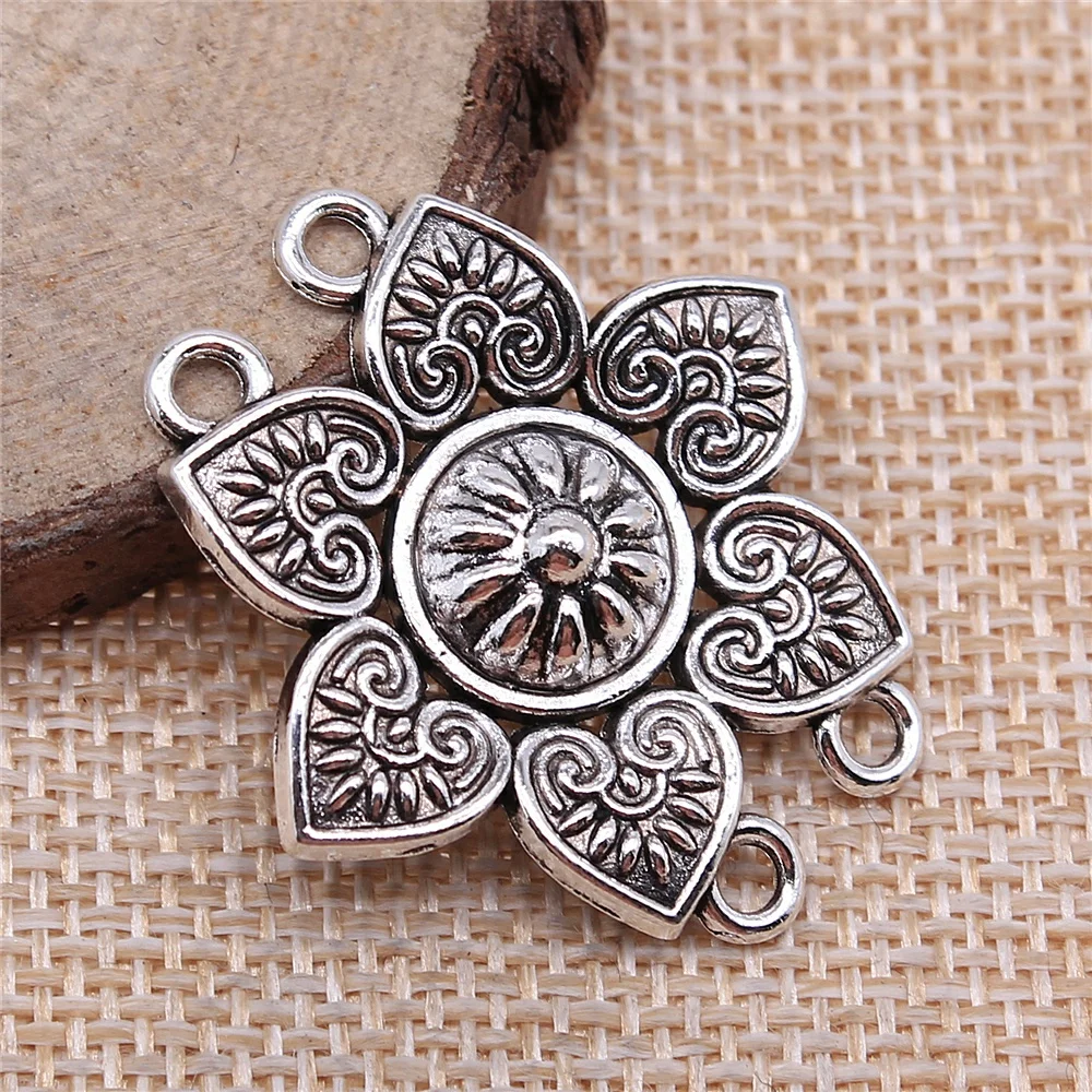 

Jewelery Pendants Making Charms For Jewelry 10pcs Body Chain Flower Porous Connector 33x35mm Antique Silver Plated