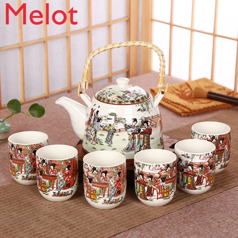 

Six cups and one pot Chinese style beam pot tea set Ceramic gift set