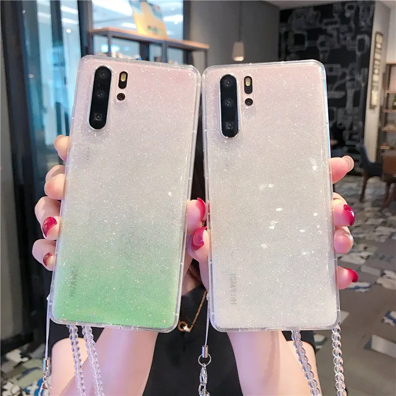 Luxury Fashion Transparent Gradient Funda for Huawei P30 P20 Mate20 Pro Silicone Soft TPU Glitter Bling Phone Cases Back cover | Мобильные