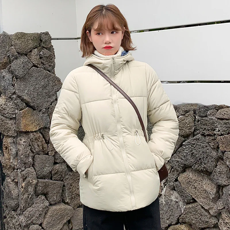 

Новая модная зимняя куртка контрастных цветов, Женская Повседневная теплая короткая парка с регулируемой талией и капюшоном, Женское пальт...