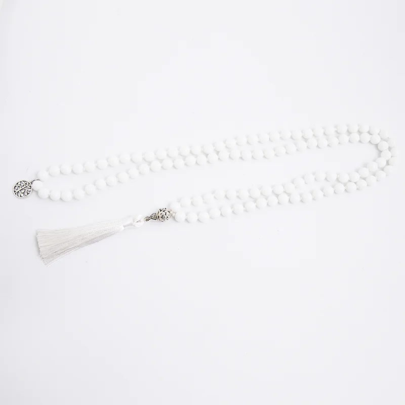 Ожерелье из белого фарфора 8 мм 108 бусин|Ожерелья с подвеской| |