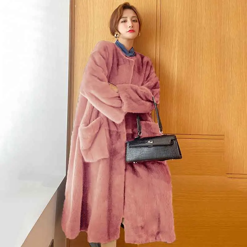 Female Fur &amp Faux Temperament Women Coat 2022 New Winter Fashion Casual Medium Length Solid Color NBH301 | Женская одежда