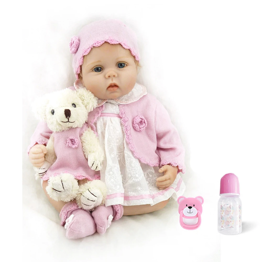 

Bebe reborn doll 55cm Silicone reborn baby doll adorable Lifelike toddler Bonecas girl menina de surprice doll with bear