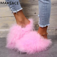 fashion plush slippers new baotou muller shoes winter warm cotton slippers flat non slip cool womens shoes 43 large size shoes