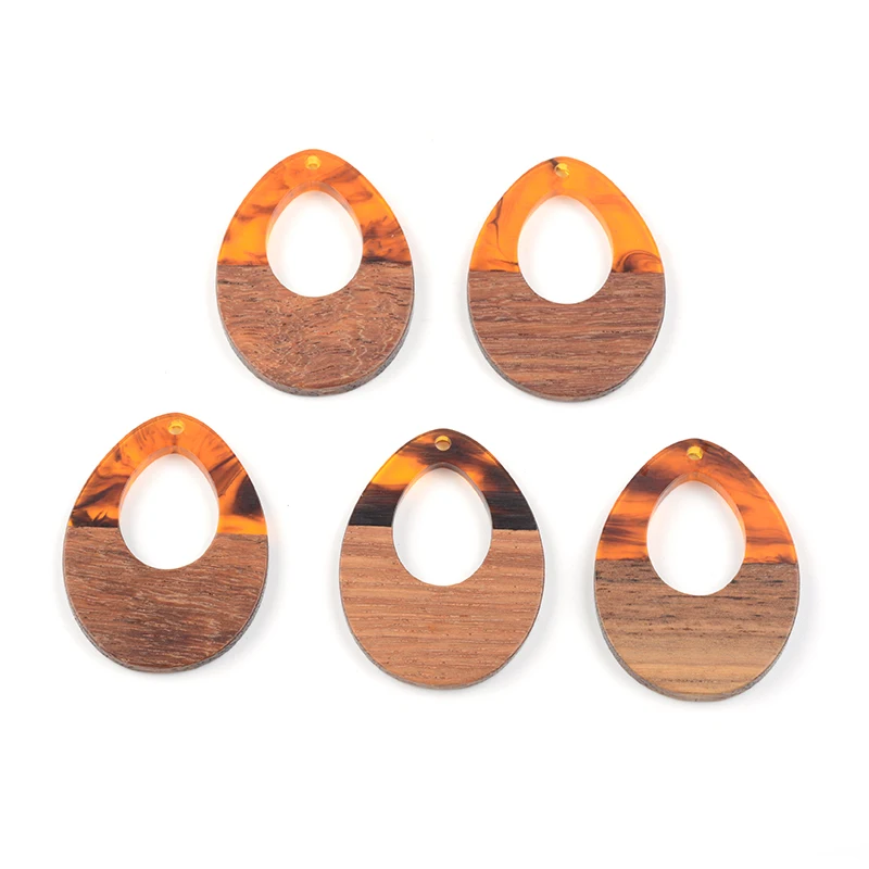 

10PCS Water Hollow Earrings Accessories Natural Wood & Resin Splicing Hand Made DIY Making Charms Jewelry Findings & Components