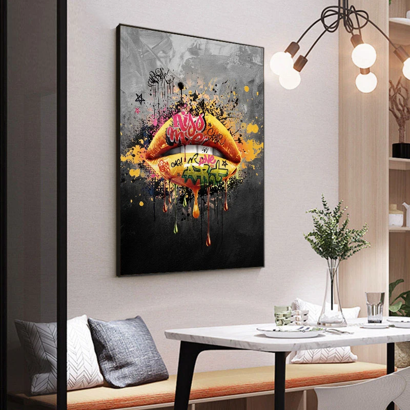 Поп-стрит граффити искусство девушка сексуальные губы Холст Живопись стены