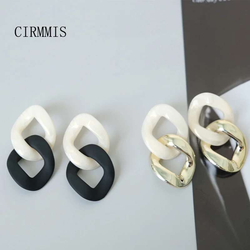 

CIRMMIS Fashion New Geometric Acrylic Resin 925 Silver Drop Earrings for Women Black Gold Earring Cute Round Jewelry Accessory