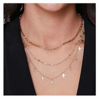 personality exaggerated golden clavicle cross necklace for women european and american fashion geometric chain necklace