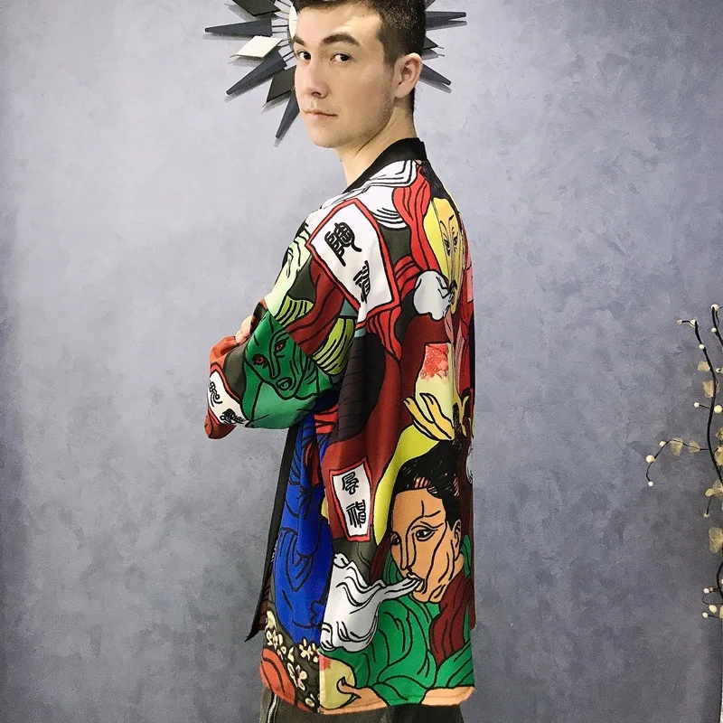 Kimono Man Japanese Clothing Samurai Custume Yukata Male Jacket Asian Style Streetwear Haori Men Obi FF3014 | Тематическая одежда