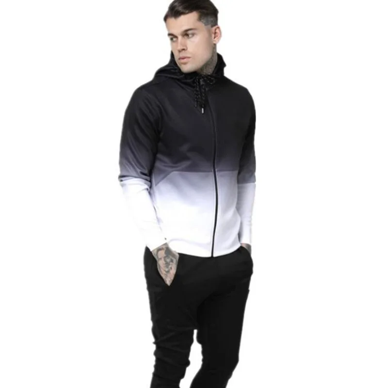 

Autumn Winter Men Hoodie 3D Gradient Zip Casual Sportswear Wine Red And White,Street Solid Color Clothing Hip Hop Sweatshirt