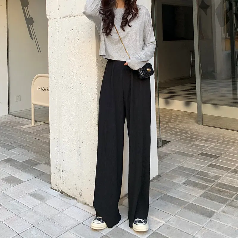 

Alien Kitty 2020 Solid Leisure Pleated Slim High Waist Loose Women Straight All-Match Elastic Waist Casual Full Length Trousers