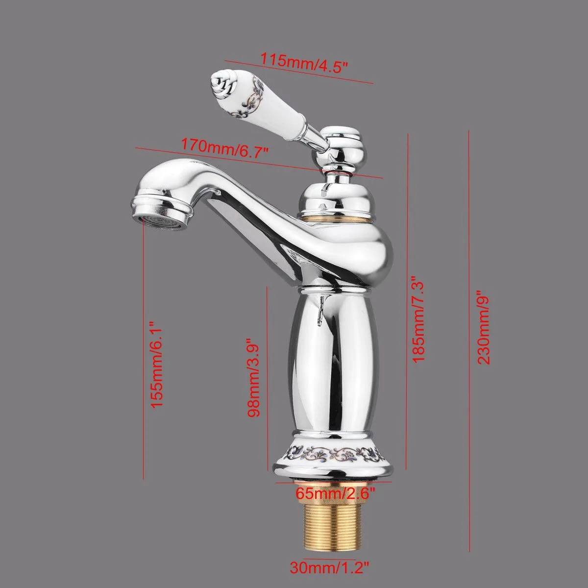 

Upscale Retro Chrome Ceramic Handle Basin Faucets Mixer Tap Bathroom Ceramic Plating Single Handle Hot and Cold Deck Mount