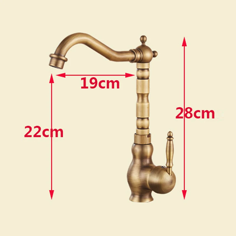 360 Вращение одной ручкой смеситель античная латунь ванная раковина резной