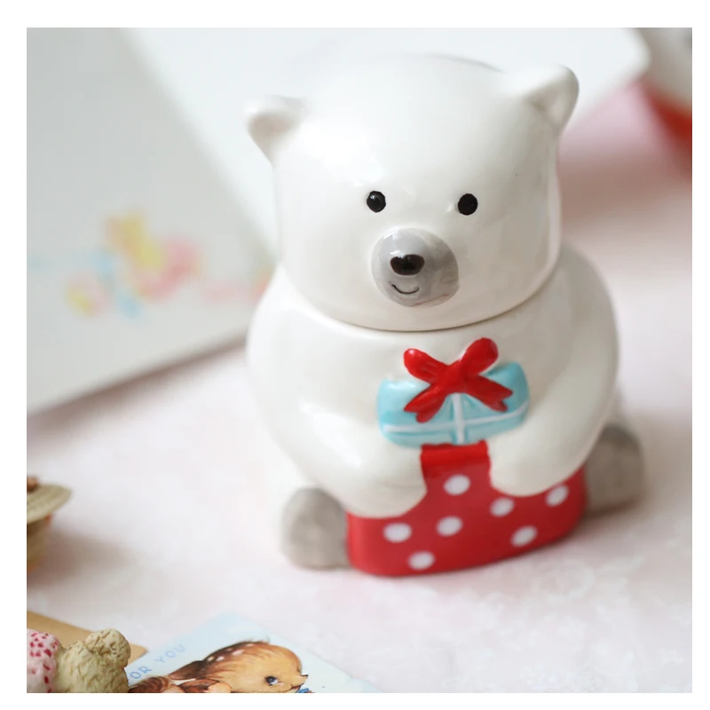 

Ceramic Little Bear Sculpture Home Decor Storage Crafts Room Decoration Porcelain Animal Figurines Polar Bear Jar Statue Gift
