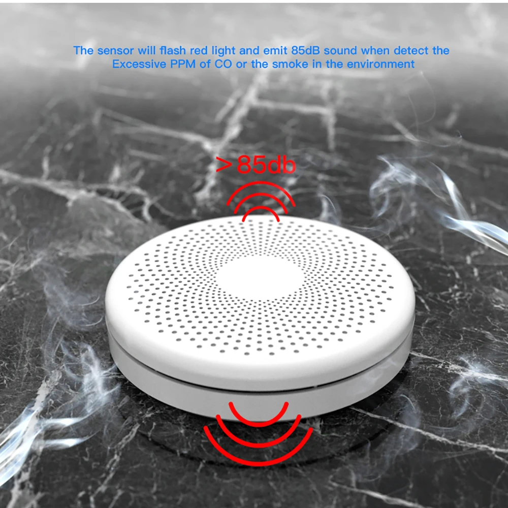 Новый ультратонкий детектор дыма Tuya Wi-Fi датчик угарного газа CO 2 в 1 пожарная