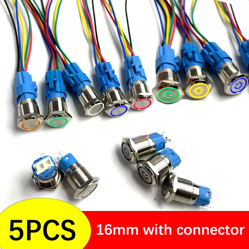 Металлический кнопочный переключатель кольцевая лампа 16 мм с символами