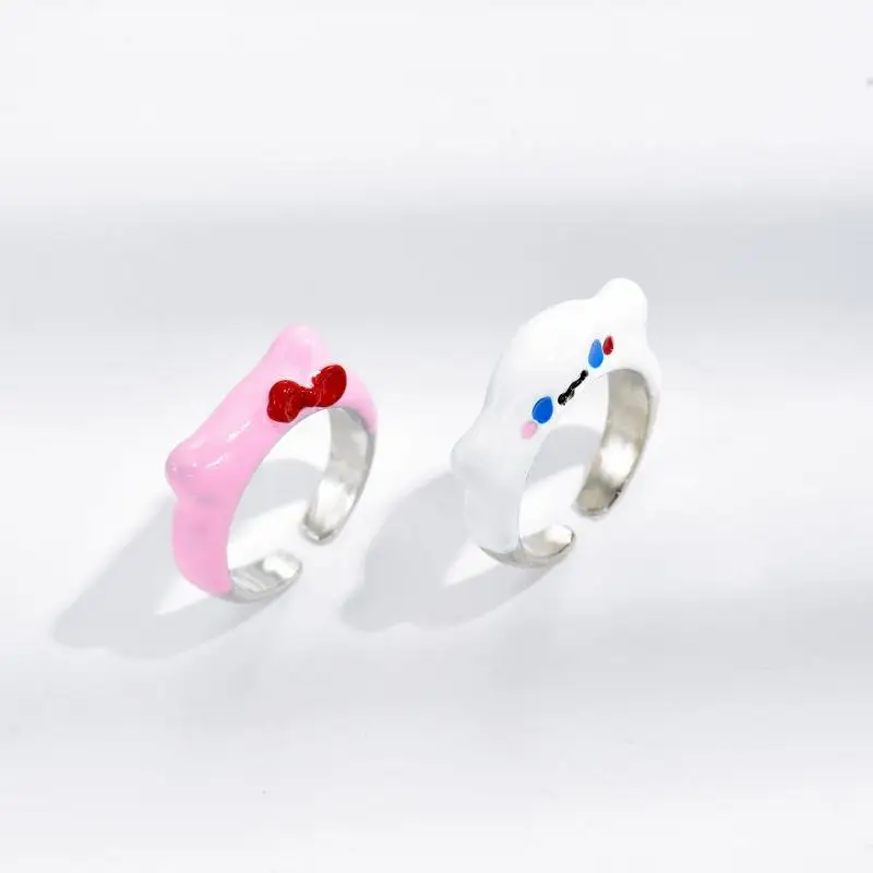 

Kawaii Cartoon Anime Character Cinnamoroll Hello Kitty Opening Adjustable Monster Ring Hand Jewelry Toys for Girls