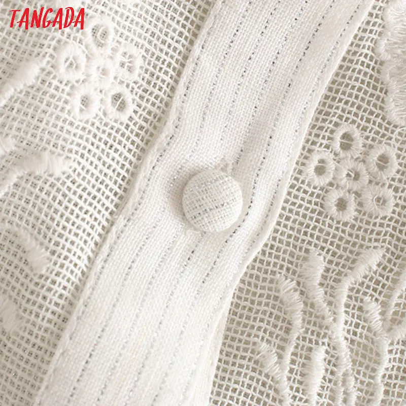 Tangada женские ретро вышитые белые рубашки плиссированные рукава три четверти с