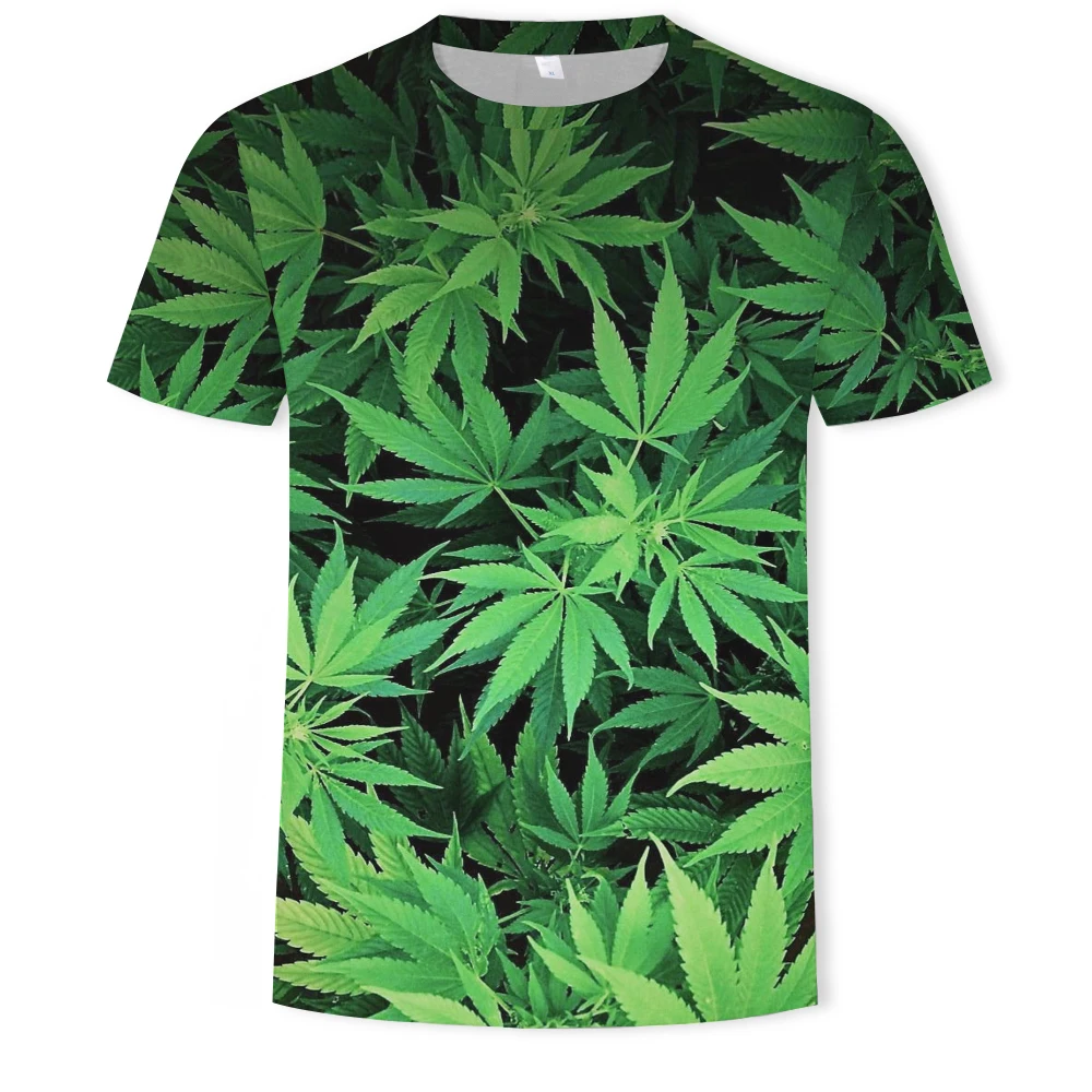 

20213D printing flowers new men's and women's T-shirts, children's green leaf short-sleeved men's 3DT T-shirts