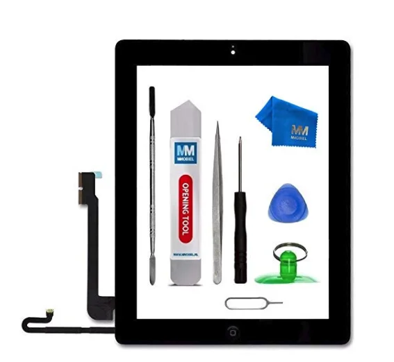 Black MMOBIEL для IPAD 4, белый/черный дигитайзер, сенсорный экран, переднее стекло в сборе-включает в себя кнопку Home и гибкий+ держатель для камеры - Цвет: Black