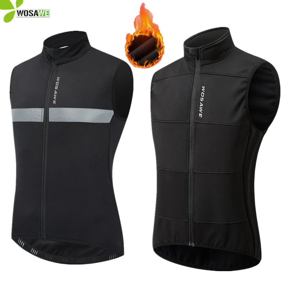 

WOSAWE Autumn Winter Men's Cycling Vest Reflective Windproof Sleeveless MTB Bike Jacket Thermal Fleece Bicycle Gilet Jersey Coat