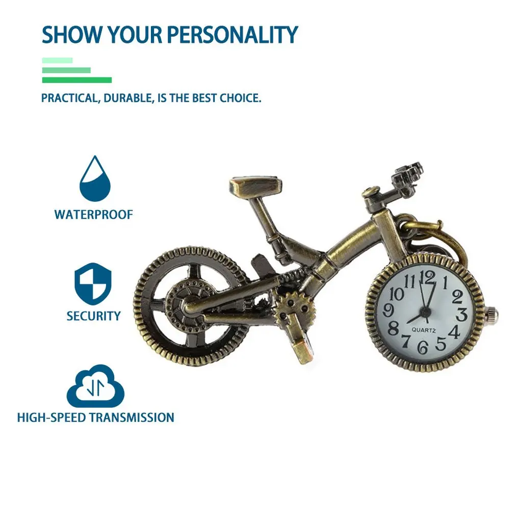 

Fashion vintage Bronze Color Bike keychain Clock Quartz Pocket Pendant Watch Necklace Sweater key Chain Stationary