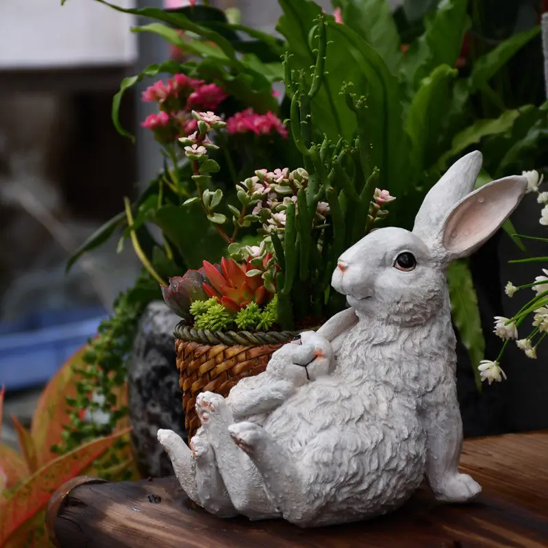 Садовый пасторальный милый полимерный цветочный горшок с кроликом фигурки ваза