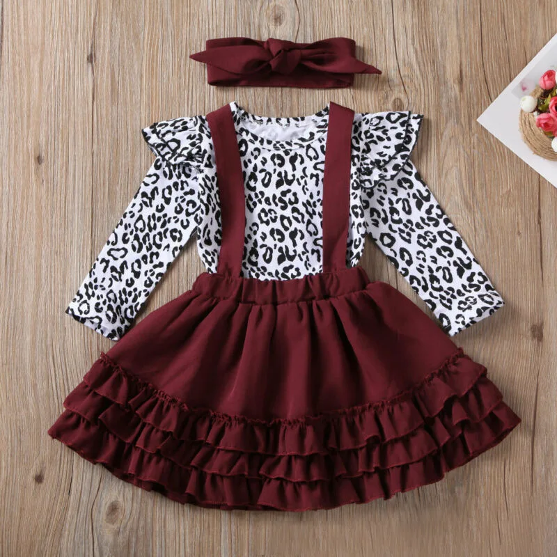 

0-24M Leopard Newborn Infant Baby Girl Clothes Set Spring Long Sleeve Romper Ruffles Skirts Autumn Outfit Baby Girl Costumes
