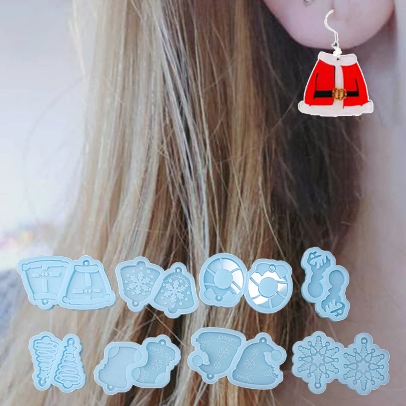 

MXME 8 Pieces Earrings Mold Resin Silicone Mold Christmas Keychain Pendant Mold