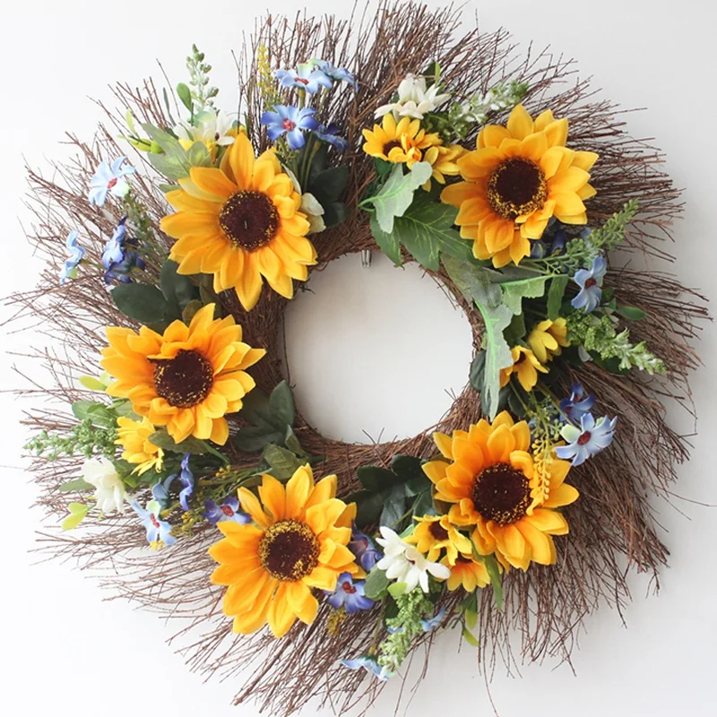 

Decorative Seasonal Wreath Spring/Summer, Front Door or Indoor Wall, 16 Inch Diameter, Sunflower