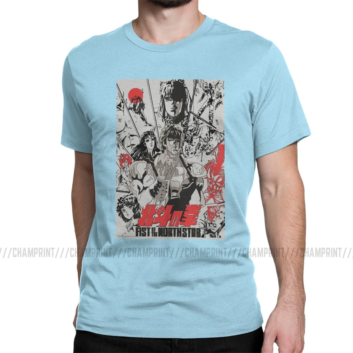 Fist Of The North Star, мужские футболки, Kenshiro Hokuto No Ken, Забавные футболки с круглым вырезом, футболки, чистый хлопок, подарок на день рождения, одежда - Цвет: Небесно-голубой