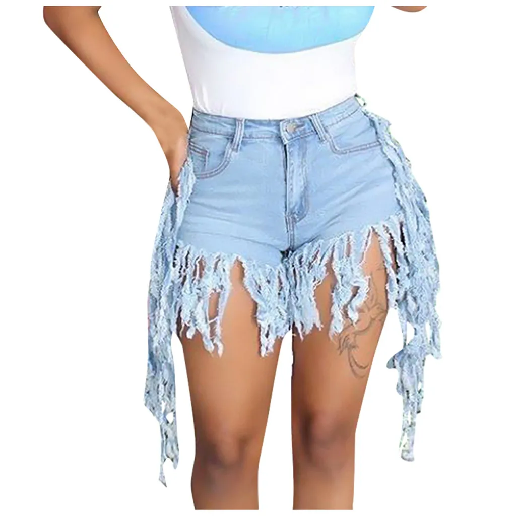 

Women's Jeans Fashion Women Sexy Tassels Brushed Denim Shorts Casual Straight Jeans Pants Summer Women's Clothing