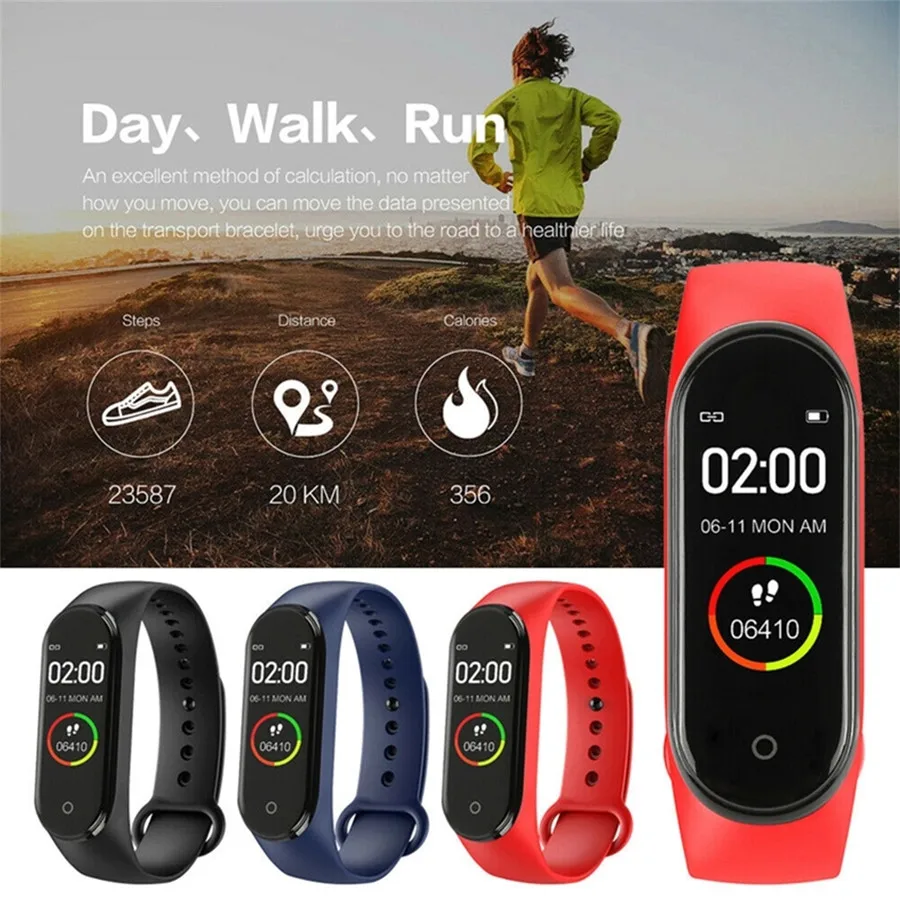 

M4 Pro Smart Band Fitness Tracker Sports Bracelet Pedometer Heart Rate Blood Pressure Bluetooth Health Waterproof Wirstband 2021