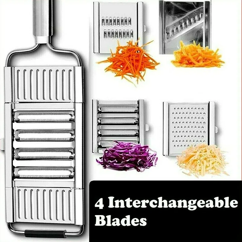 

4 In 1 Vegetable Fruit Slicer Stainless Steel Shredder Cutter Onion Carrot Grater Adjustable Portable Kitchen Accessories