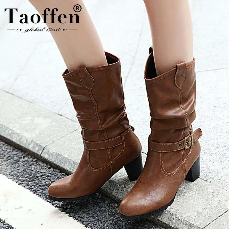 Женские повседневные офисные сапоги TAOFFEN ботинки размеров 34 43 до середины икры с