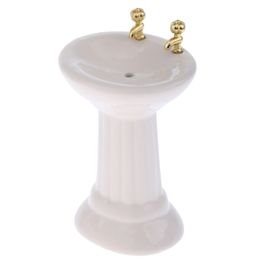 

3pcs White Ceramic Bathroom Set Bathtub Dollhouse Furniture in
