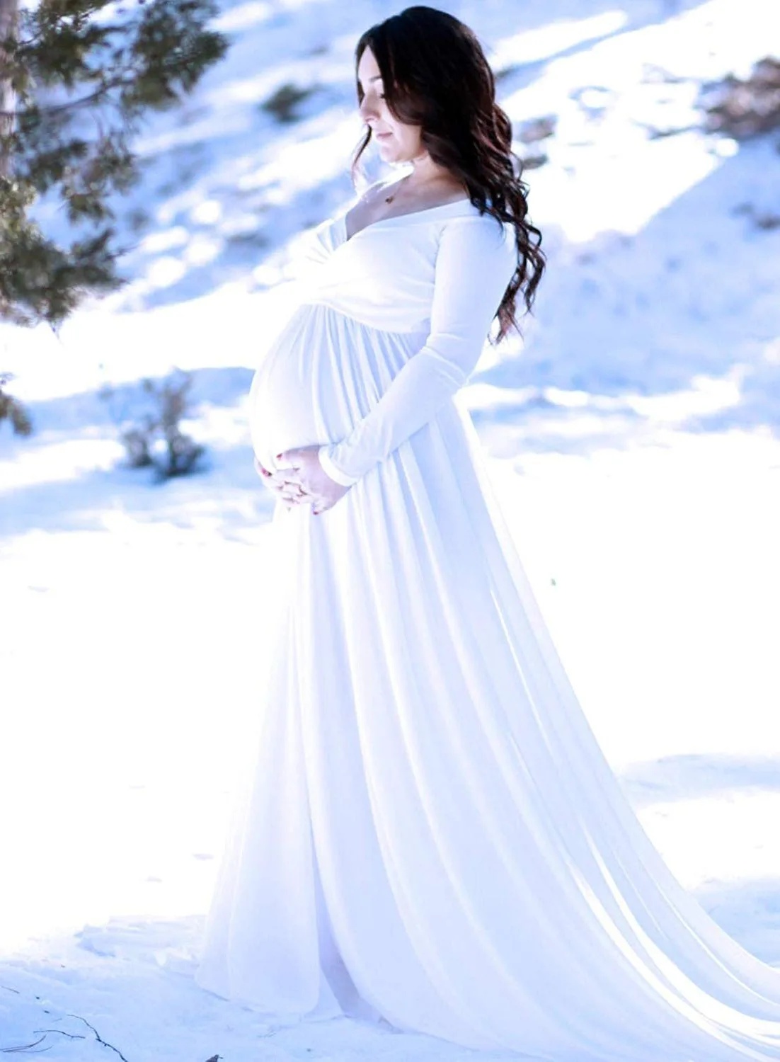 

Elegence V-neck Maternity Dress Photography Pregnancy Dresses Long Maxi Maternity Gown Photo Prop For Pregnant Women Shoot