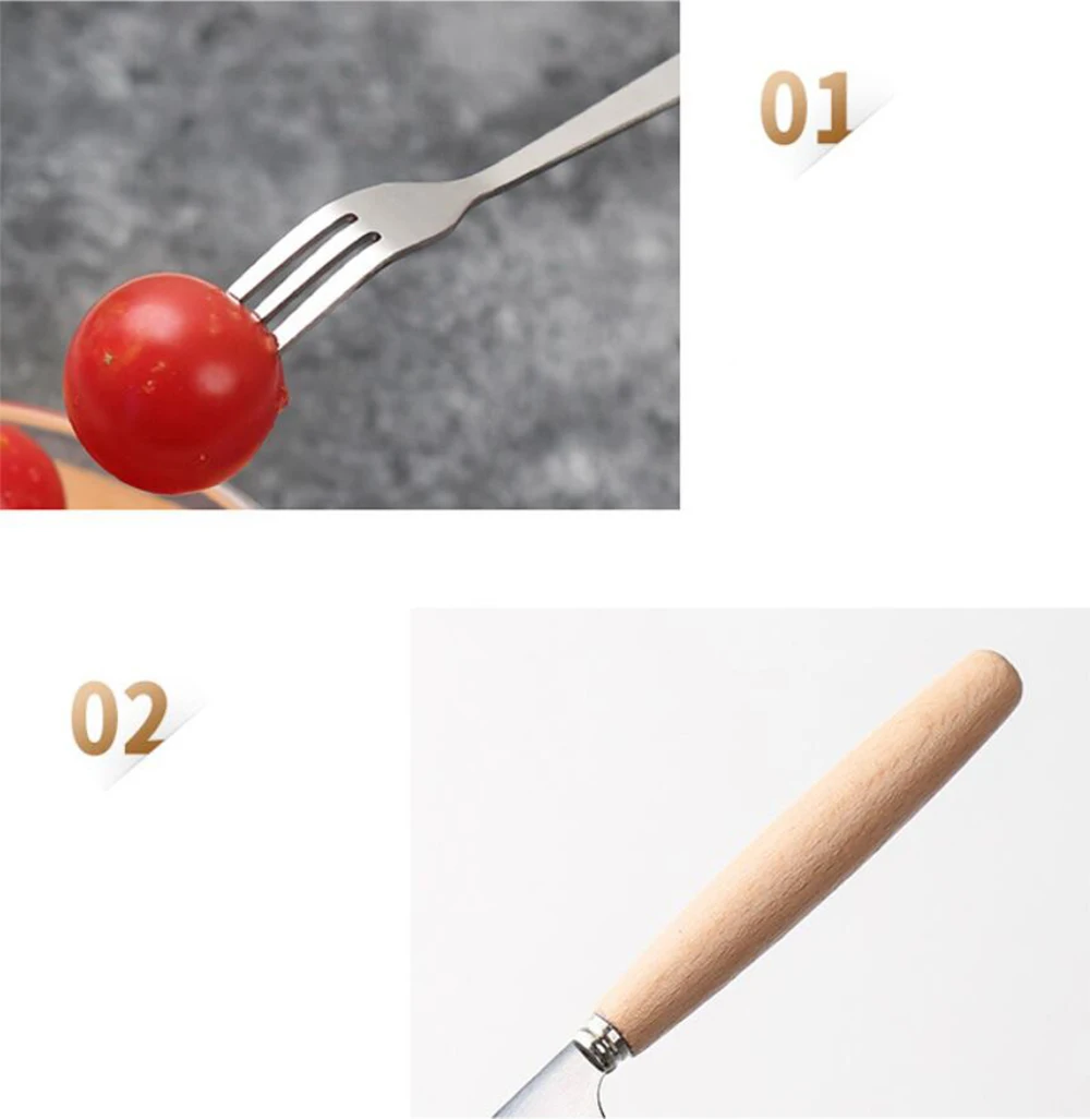 Набор посуды из нержавеющей стали с деревянной ручкой набор столовых приборов