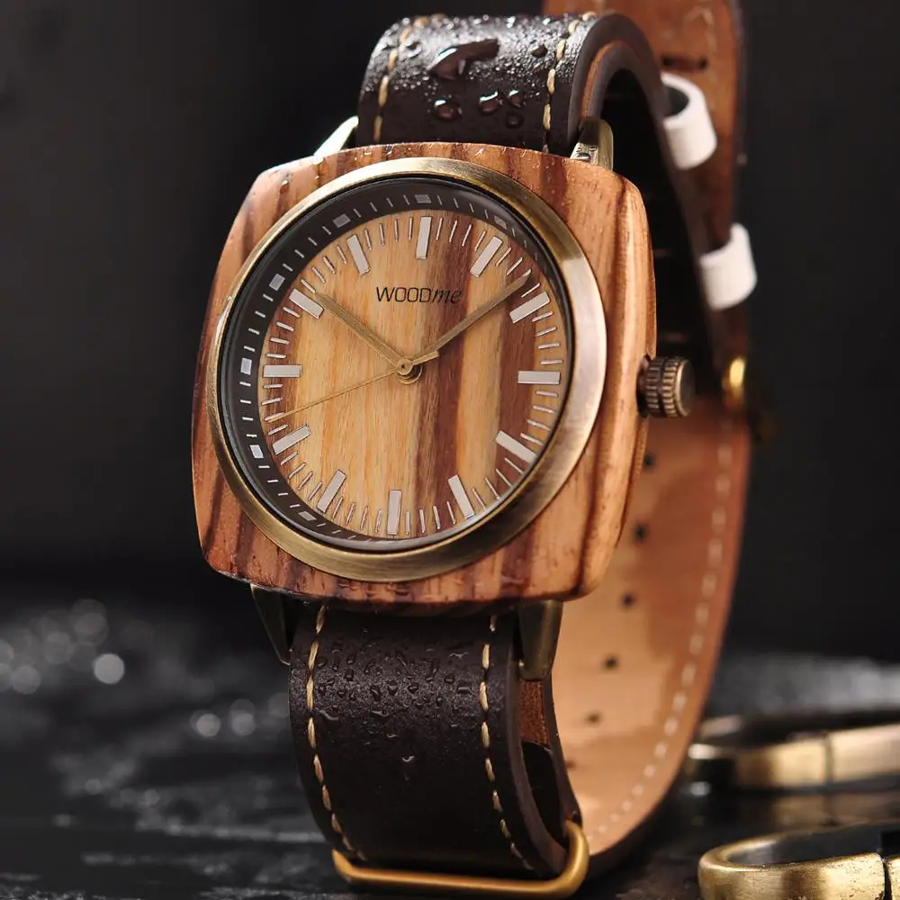 Часы наручные мужские деревянные классические квадратные водонепроницаемые с