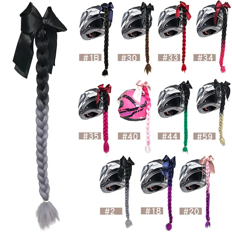 

New Motorcycle Helmet Braids Woman Braids Wig For Motorbike Helmets 11 Colors Twist Dual Pigtail Ponytail With Sucker Bow