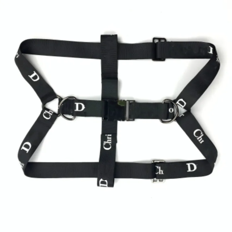 

French bulldog's black vest-style chest strap Metal buckle material is durable and suitable for powerful dog harness for small